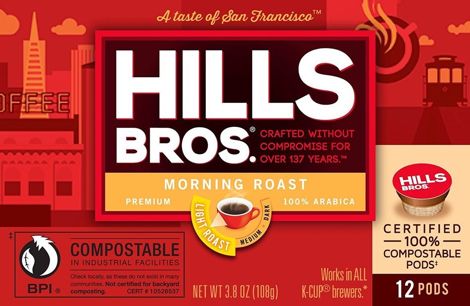 Hills Bros Coffee Gourmet Medium Roast, 12 Compostable Single Serve Cups, 3.8 Ounce N3