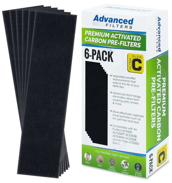 Premium Carbon Activated Pre Filter 6 Pack for Germ Guardian Air Purifier Models AC5000 Series, Replacement Pre-Filter...