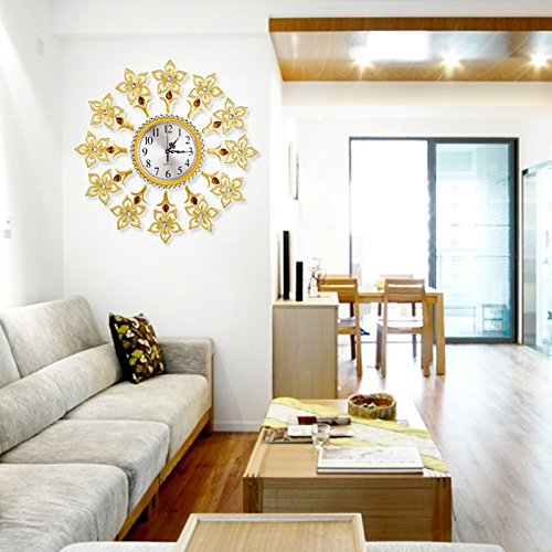 Creative golden diamond lily clock/ The sitting room quiet large wall clock/ European contracted round