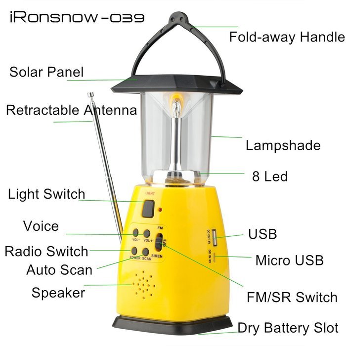 iRonsnow IS-039 Solar Hand Crank Emergency LED Camping Hiking Lantern Flashlight with FM Radio & Siren, 500mAh... N5