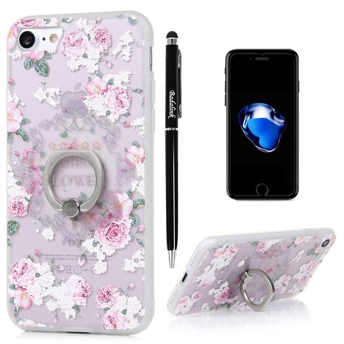 Badalink iPhone 7 Case (4.7") 360 Degree Rotating Ring Holder Kickstand Shockproof Soft TPU Rubber Bumper Frame... N53