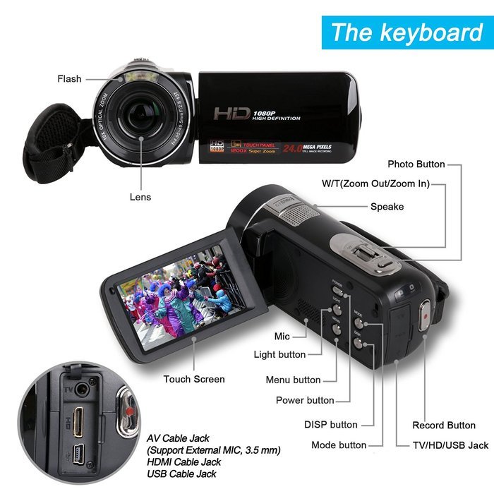 Camera Camcorders, Besteker Portable Digital Video Camcorder HD 1080P DV 3.0 Inches Touch Screen Support 64G SD... N20