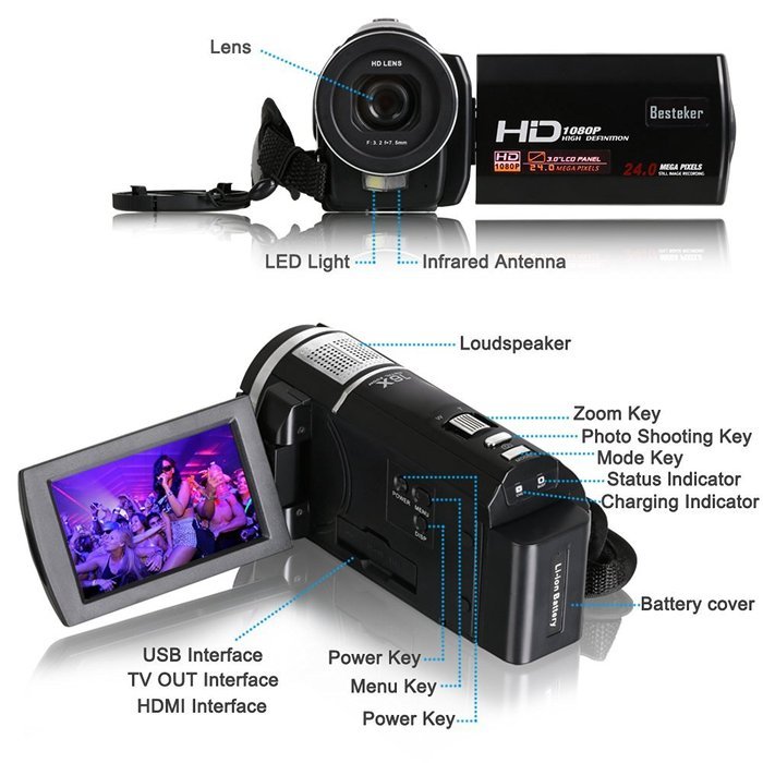 Camera Camcorders, Besteker Portable Digital Video Camcorder HD 1080P DV 3.0 Inches Touch Screen Support 64G SD... N21
