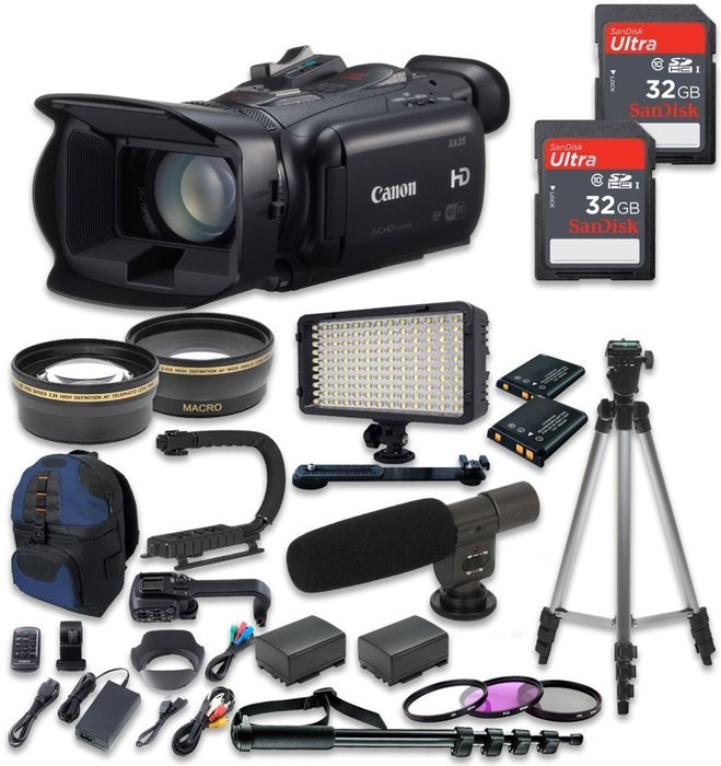 Canon XA25 Professional HD Camcorder with 2pc SanDisk 32GB High Speed Memory Cards + Video Accessory Bundle -...