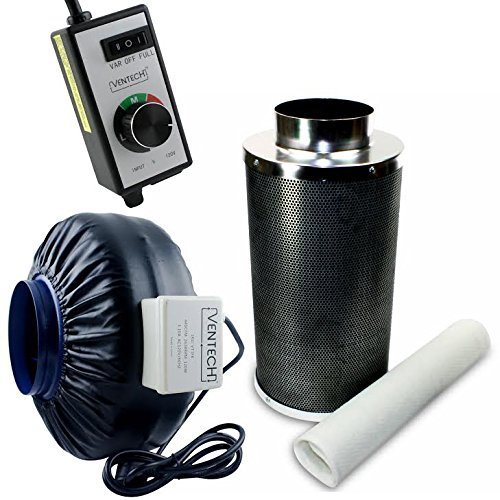 VenTech VT IF6+CF6-B Inline Exhaust Blower Fan with Carbon Filter and Variable Speed Controller, 440 CFM, 6"