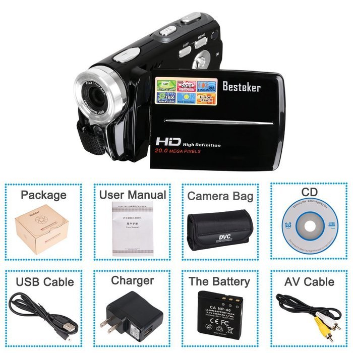 Camcorders, Besteker Portable Digital Video Camcorder HD Max 20.0 MP 1280*720P Camera DV 3.0 Inches TFT LCD Screen... N15