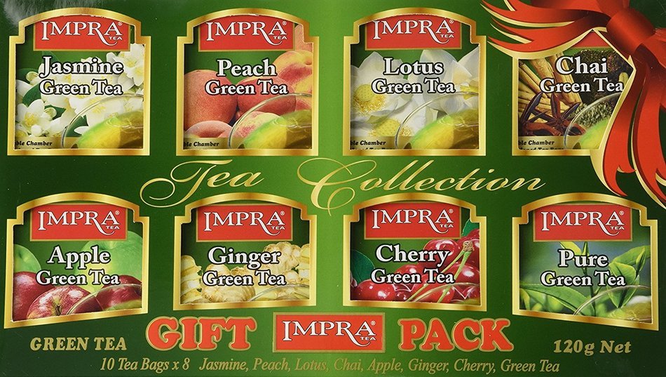 Impra Flavored Green Tea Gift Pack (8 Flavors), 80-count Tea Bags