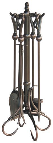 Uniflame, F-1657, 5pc Venetian Bronze Fireset with Heavy Crook Handles