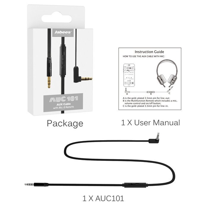 Jabees Universal 3.5mm Replacement Audio Cable with In-Line Remote and Microphone, 3-Feet - Green N26