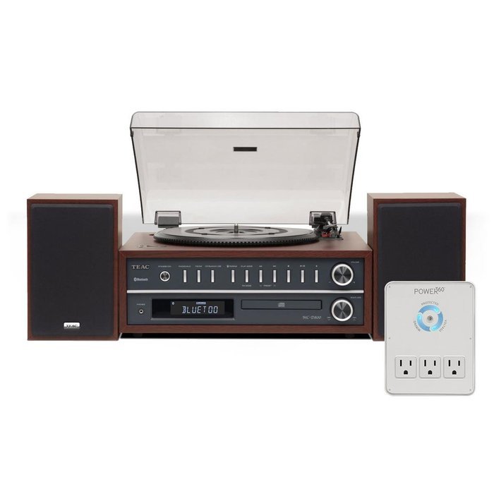 TEAC MC-D800 Turntable System With Bluetooth/CD/Radio (Cherry) w/ Power Adaptor Charging Dock N2