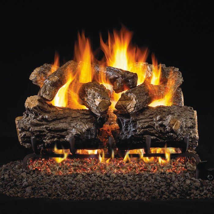 Peterson Real Fyre 36-inch Rustic Oak Outdoor Log Set With Vented Propane Stainless G45 Burner - Manual Safety...