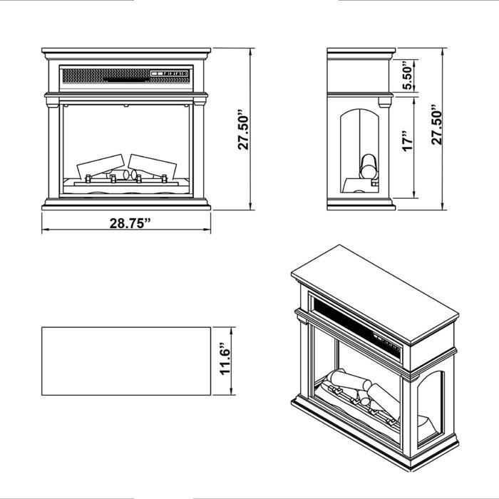 AKDY 29" Adjustable Setting Freestanding Tempered Glass Electric Fireplace Heater w/ Remote Control N9