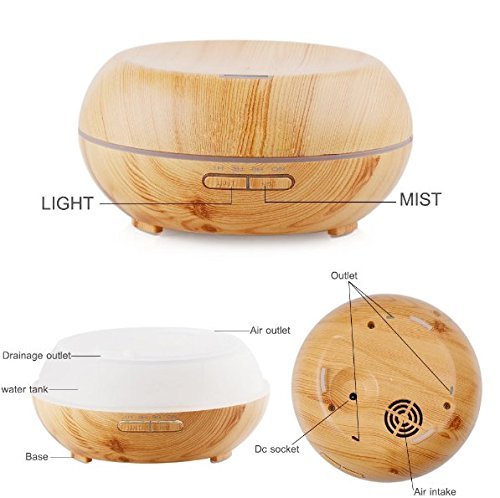 200ml Aromatherapy Essential Oil Diffuser with Color LED Lights - Wood Grain N2