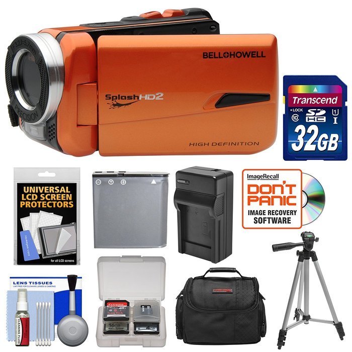 Bell & Howell Splash HD WV50 Waterproof Digital Video Camera Camcorder (Orange) with 32GB Card + Battery + Charger... N2