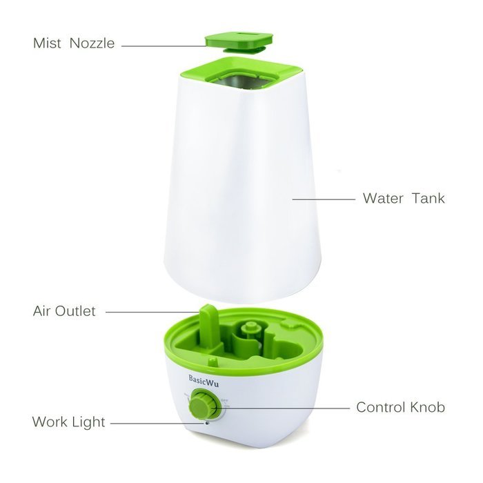 BasicWu Cool Mist Humidifier, Portable Aroma Diffuser, Small Air Humidifier Great for Personal Spaces, Office,... N8