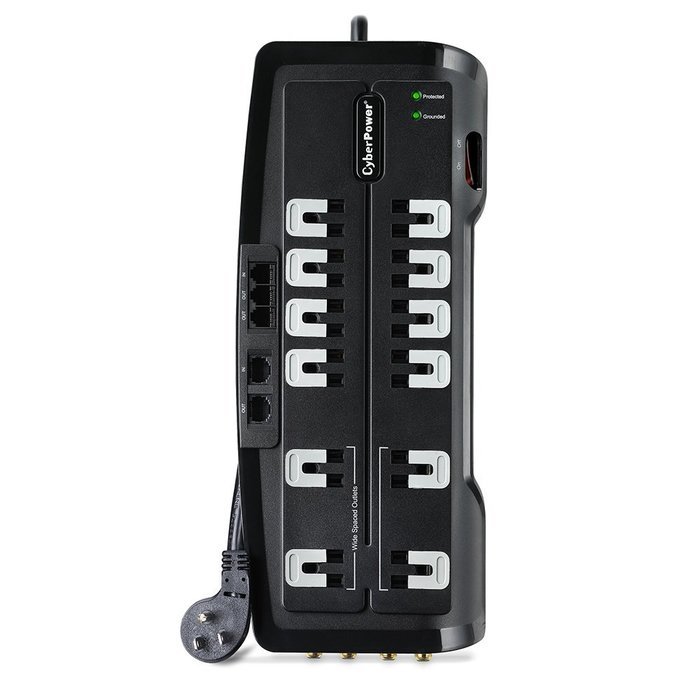 CyberPower CSHT808TC Home Theater 8-Outlets Surge Suppressor 8FT Cord and AV protection 2850 Joules N14