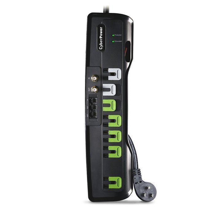 CyberPower CSHT808TC Home Theater 8-Outlets Surge Suppressor 8FT Cord and AV protection 2850 Joules N15