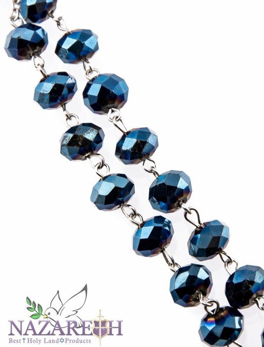 New Catholic Deep Blue Large Crystal Beads Rosary Holy Soil Medal & Jesus Cross N3