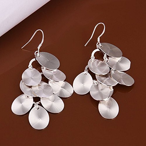925 Sterling Silver Plated Women's Fashion Hoop Dangle Earrings - Square Stud Style
