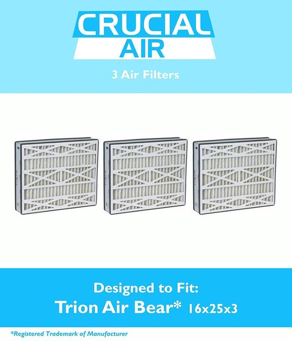 3 Trion Air Bear 16x25x3 (16" x 25" x 3") Merv 8 Replacement Air Filter, Compare to Part # 255649-101, Designed...