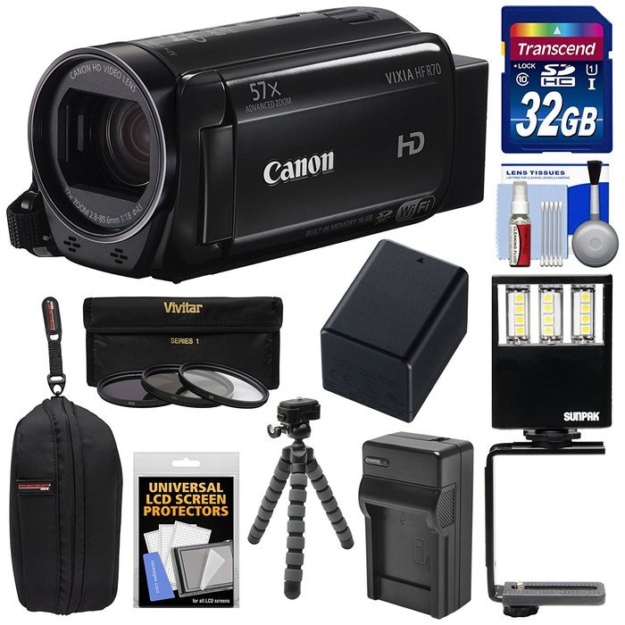 Canon Vixia HF R70 16GB Wi-Fi 1080p HD Video Camcorder with 32GB Card + Battery & Charger + Case + Flex Tripod... N4