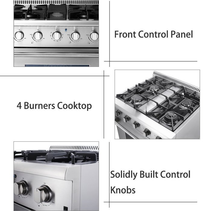 Anself THOR KITCHEN 30-inch Dual Fuel Range Stainless Steel Free Standing Gas Range 4.2 Cu. Ft Professional Kitchen... N3
