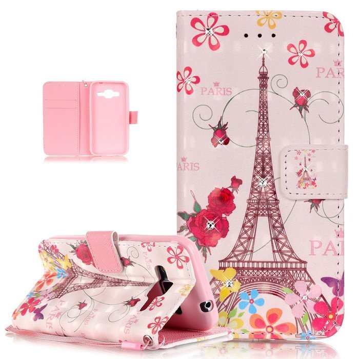 Galaxy Core Prime Case,ikasus Shiny Glitter Diamond Colorful Art Painting PU Leather Flip Wallet Pouch Stand Credit... N10
