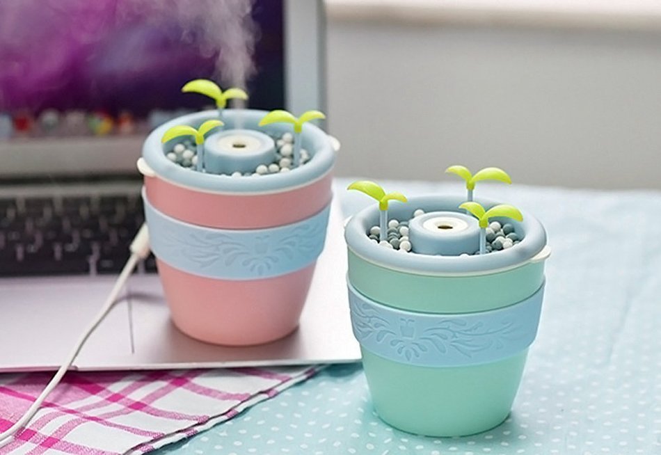 MOEBULB 235ml -Anion Ultrasonic Flower Pot Humidifier，Air Purifier, USB Powered with Auto On/Off For Home, Office... N9