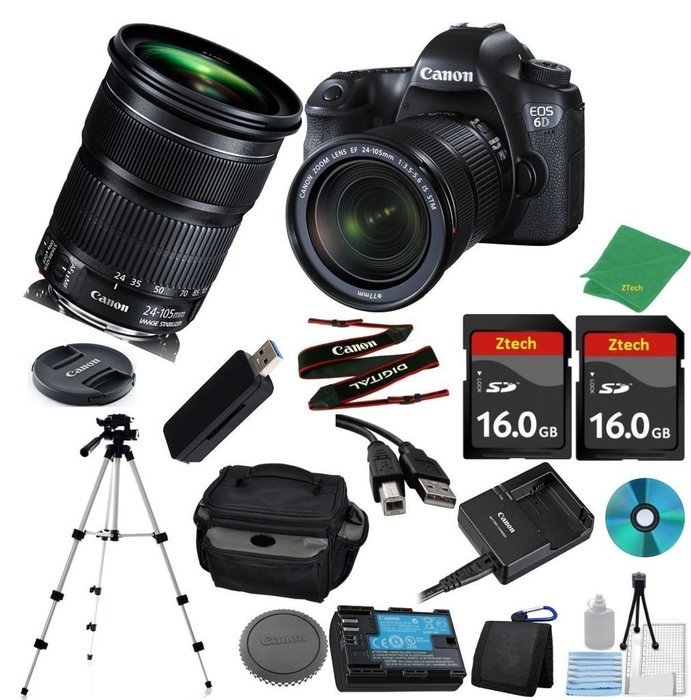 Canon EOS 6D DSLR with 24-105mm IS STM ZeeTech + 2pcs 16GB Memory Card + Camera Case + Memory Card Reader + Tripod...