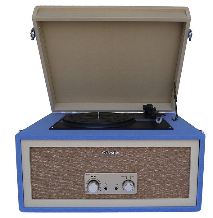 TechPlay CTA99 Blue 3speed portable turntable with matching stand. AUX in and Headphone jack and built-in speakers. N9