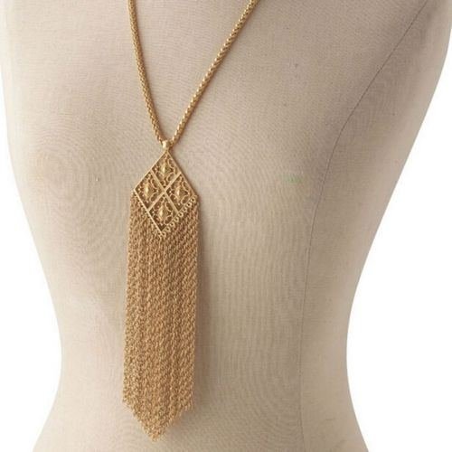 Women Retro Tassel Pendant Gold Plated Alloy Long Chain Necklace Jewelry Fashion