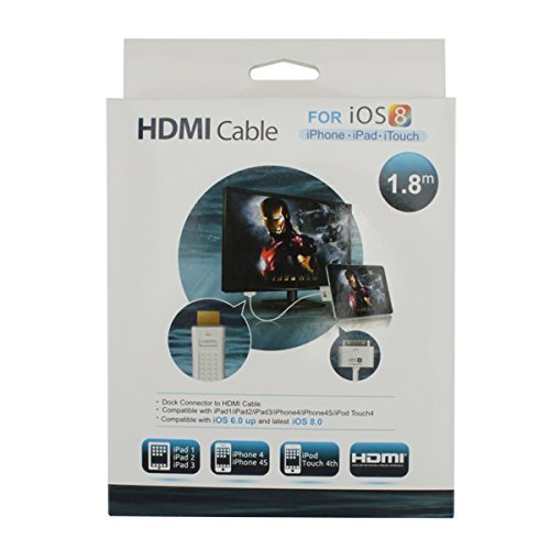 Dock connector to HDMI Cable support IOS 8.0 up,Demupai Male to Male 30 pin cable to HDMI cable 5.5 feet in white... N3