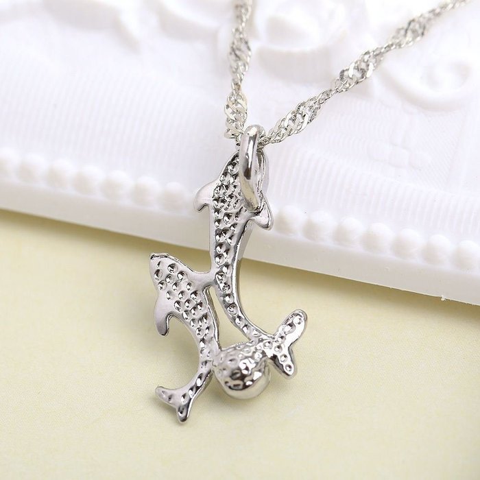 fashion silver Dolphin pendant Necklace plated chain rhinestone jumping double N2