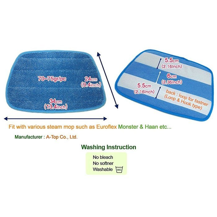 [A-TOP] 9.4 x 13.4&rdquo; Microfiber Steam Mop Pads Euroflex Monster & Hann (Pack of 4) N4