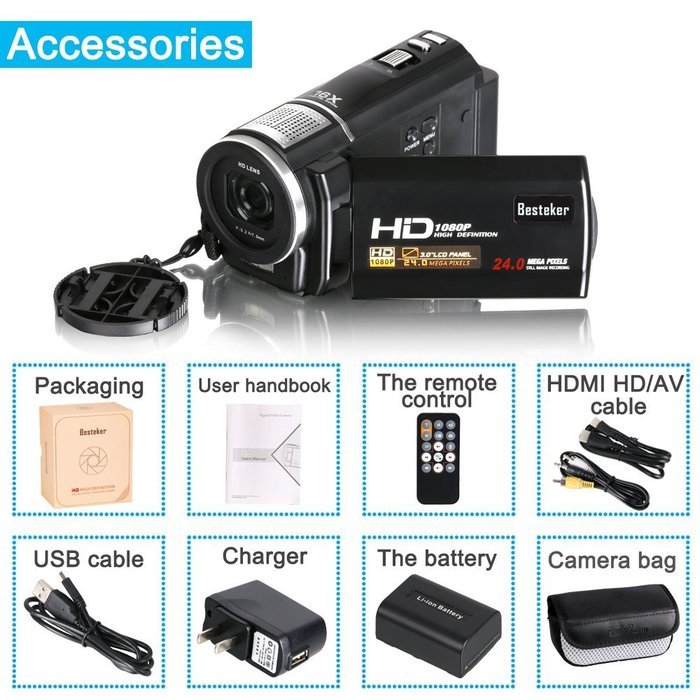 Camera Camcorders, Besteker Portable Digital Video Camcorder HD 1080P DV 3.0 Inches Touch Screen Support 64G SD... N25