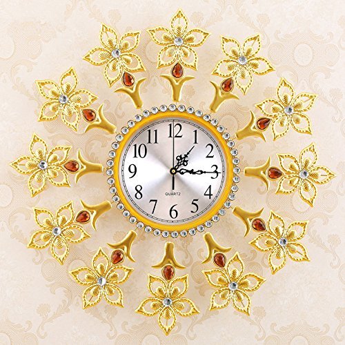 Creative golden diamond lily clock/ The sitting room quiet large wall clock/ European contracted round N2