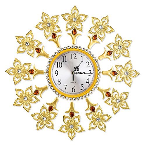 Creative golden diamond lily clock/ The sitting room quiet large wall clock/ European contracted round N3