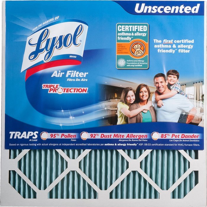Lysol Triple Protection Furnace/AC Air Filter, 12" x 24" x 1", 2-Pack N5