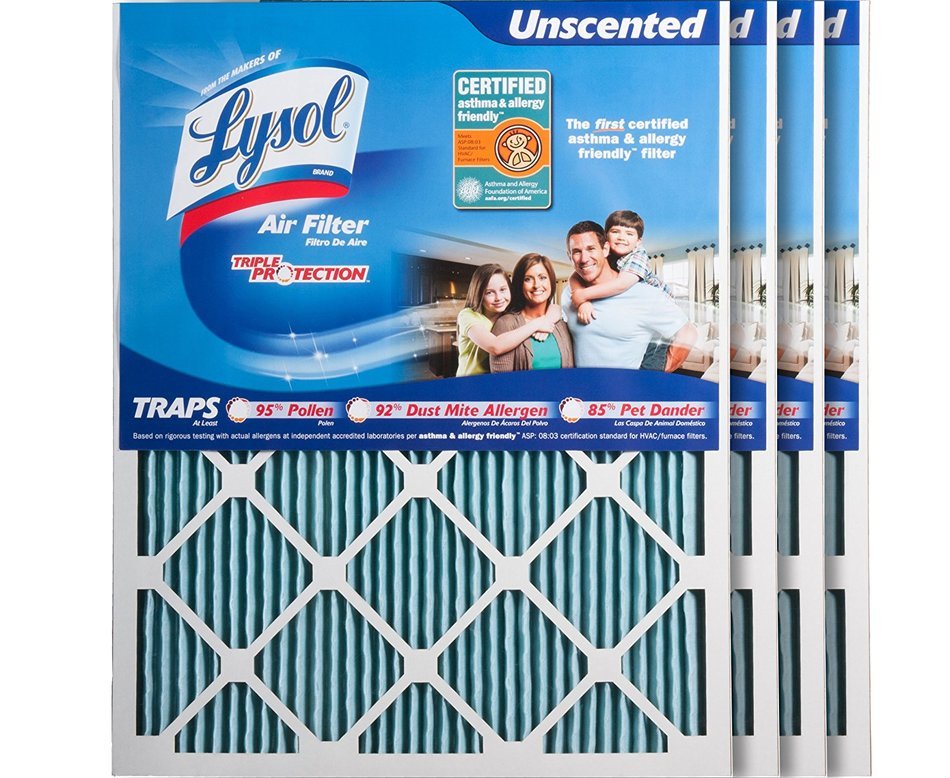 Lysol Triple Protection Furnace/AC Air Filter, 12" x 24" x 1", 2-Pack N6