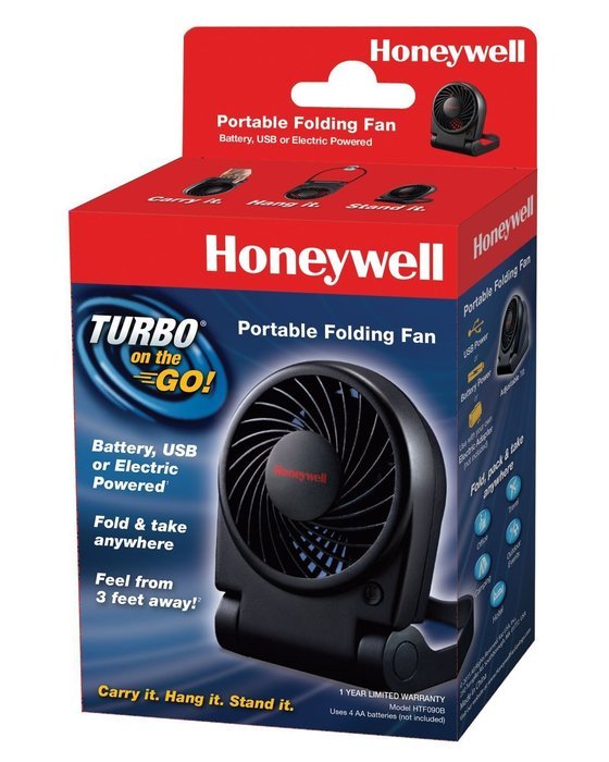 Honey_well Portable Folding Fan, Turbo On the Go, Battery, USB Or Electric Powered N2