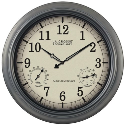New LA CROSSE TECHNOLOGY WT-3181P Indoor/Outdoor 18" Atomic Wall Clock with Thermometer Hygrometer