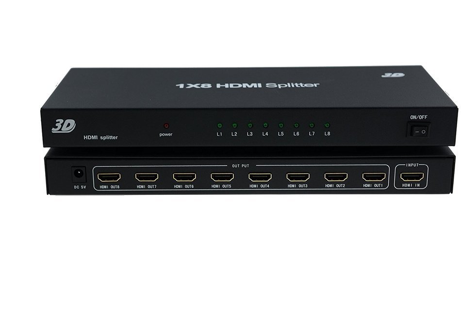 Hongye HDMI Splitter 8-Port (1x8) Amplified Powered Splitter / Signal Distributor Support HDCP 1.3 3D Full HD... N7