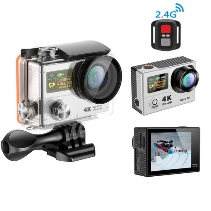 TONSEE Sport Camera H3R Ultra 4K HD 2.0 Inch Screen Action Camera Waterproof 30m+Remote Control - Silver