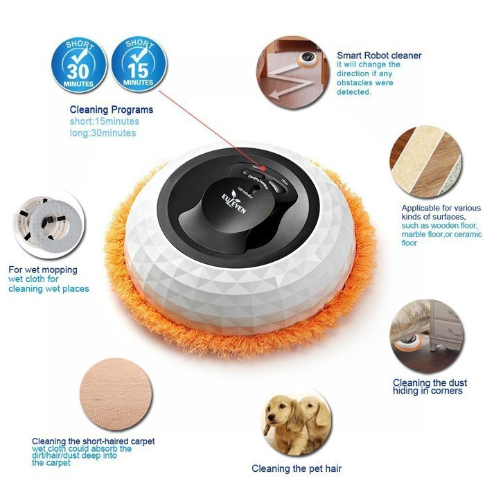 Robotic mop ,Euleven 3058G mopping robot with 2 timers fixed , Robotic cleaner, perfect for mopping pet hair,dirt... N8