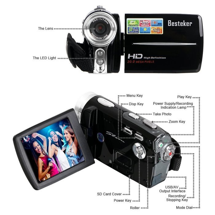 Camcorders, Besteker Portable Digital Video Camcorder HD Max 20.0 MP 1280*720P Camera DV 3.0 Inches TFT LCD Screen... N18
