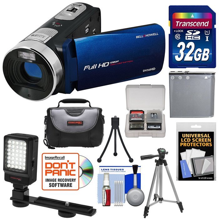 Bell & Howell Fun Flix DV50HD 1080p HD Video Camera Camcorder (Blue) with 32GB Card + Battery + Case + Tripods... N5