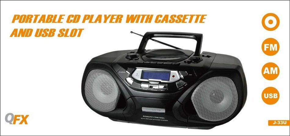QFX J-33U AM/FM Portable Radio Cassette Player CD and USB