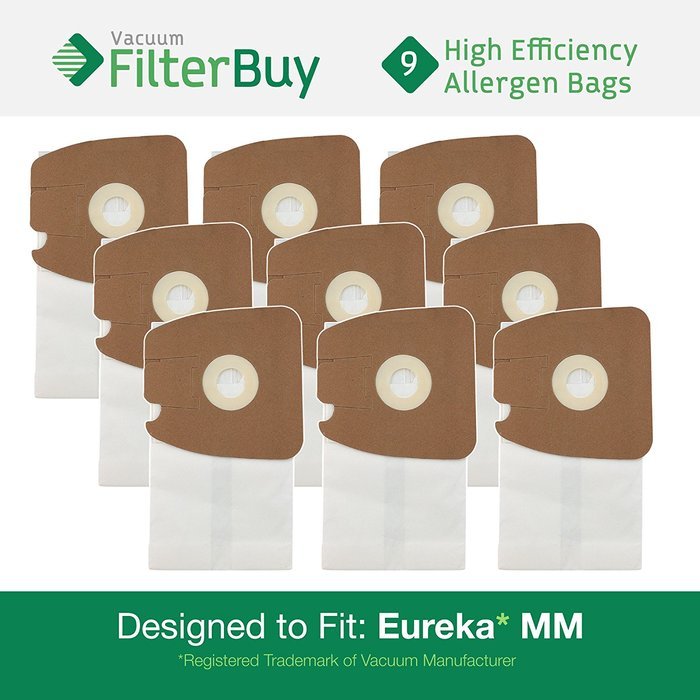9 Eureka Type MM Mighty Mite & Sanitaire High Efficiency Allergen Bags. Designed by FilterBuy to Replace Eureka...