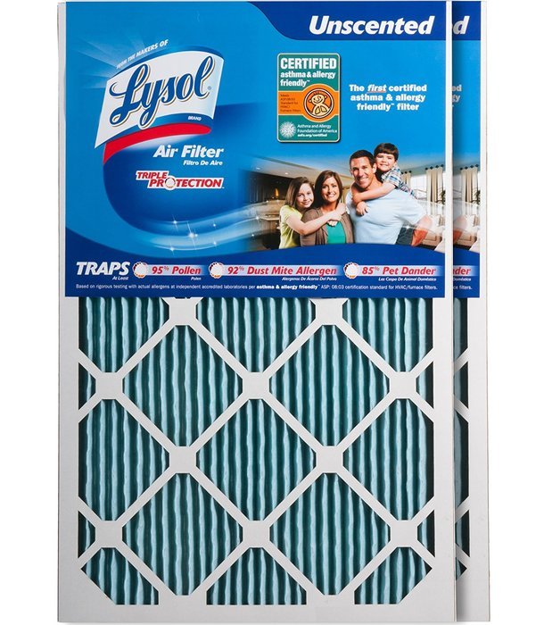 Lysol Triple Protection Furnace/AC Air Filter, 12" x 24" x 1", 2-Pack N8