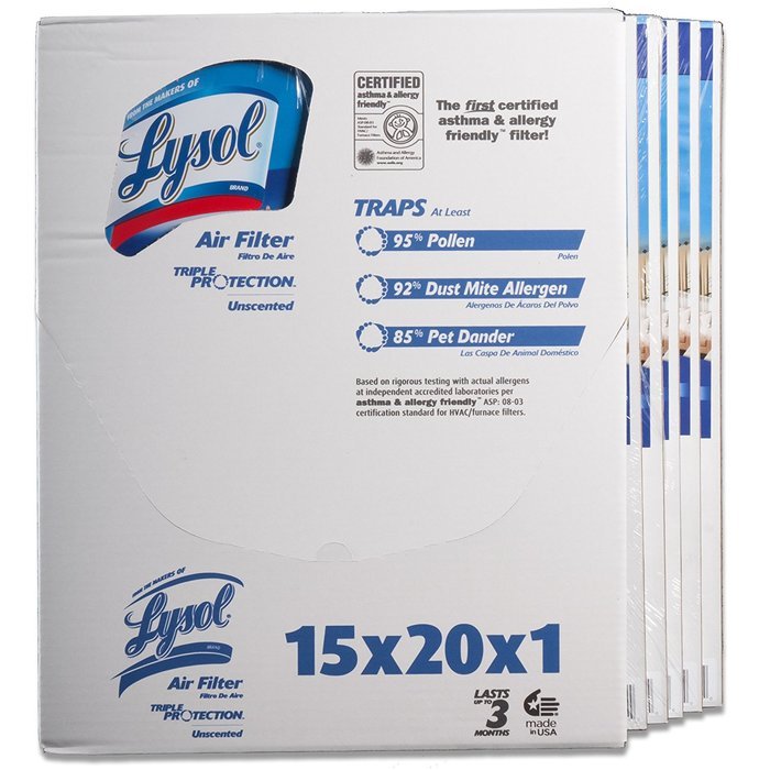 Lysol Triple Protection Furnace/AC Air Filter, 12" x 24" x 1", 2-Pack N12